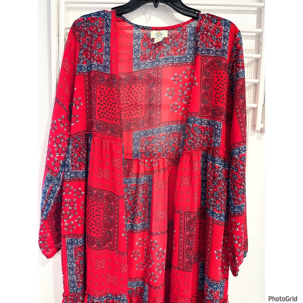 Turquoise Haven Patriotic Red, White, & Blue Duster Hippie Indie Festival - Picture 2 of 3